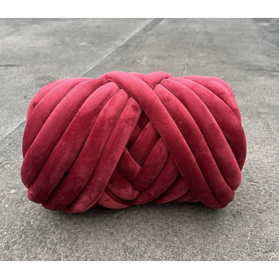 Zhuge 250G Soft Extra Cotton Chunky Tube Yarn, Washable Bulky Giant Yarn for Arm Knitting & Crochet | Cozy DIY Yarn for Blanket Making, Sofa/Pet Bed Pillows & Weave Crafts，Wine Red
