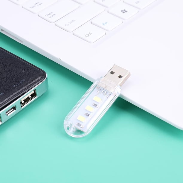 USB Light Mini Portable Book Lámpara de lectura brillante para computadora portátil (3LED) PC blanca