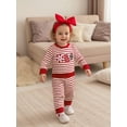 thumbnail image 5 of Loicainy Toddler Baby Boy Girl Fall Clothes Set 6 12 18 24 Months 2T 3T Stripe Long Sleeve Football Embroidery Tops Elastic Waist Pants 2Pcs Fall Outfit, 5 of 9