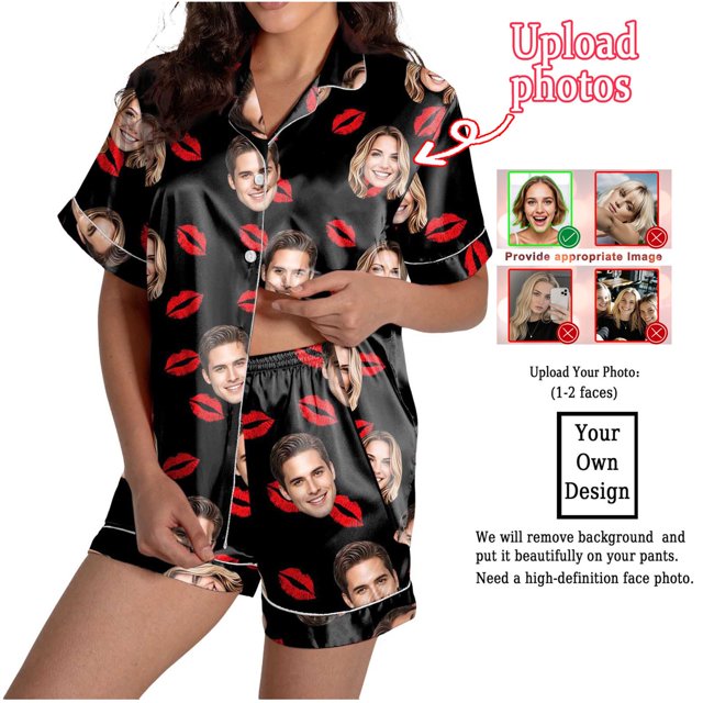 MKLEKYY conjunto de Pijama con Estampado de Aniversario para Mujer, Faja Corta, Top y Pantalones Cortos con Botones de Manga Corta