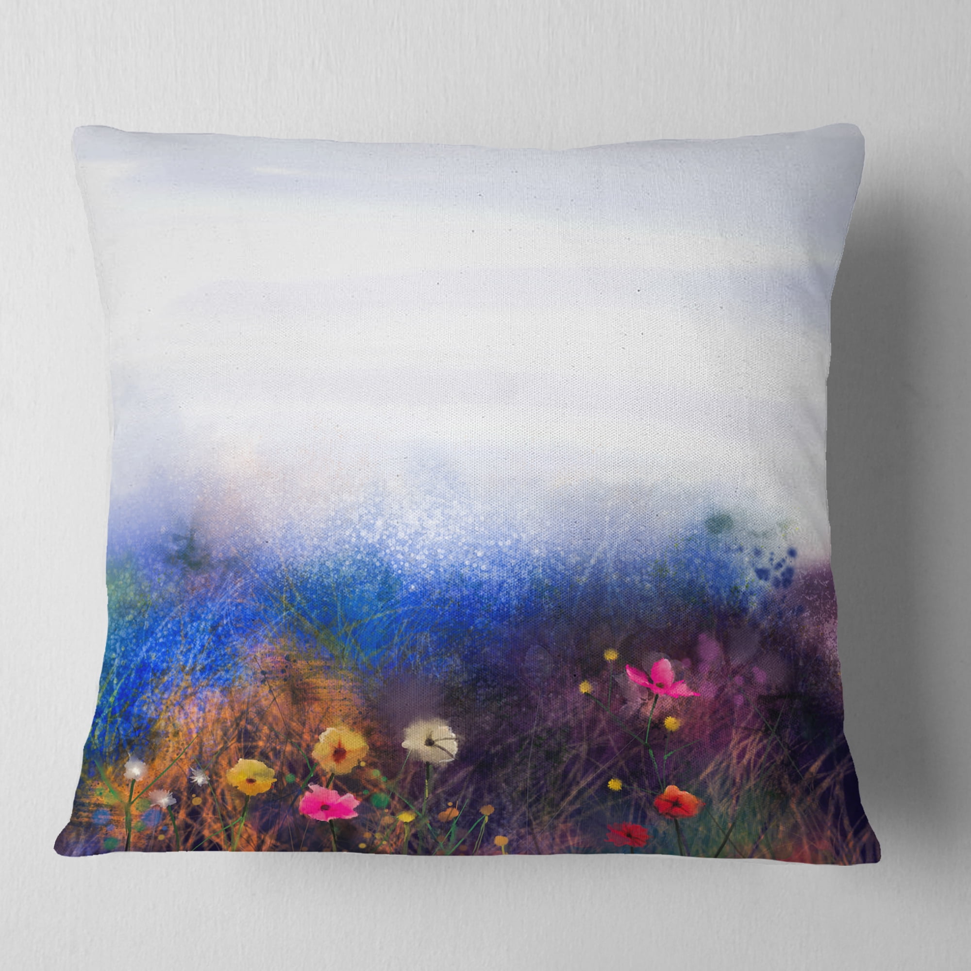 Designart Watercolor Painting Flower in Meadow - Floral Throw Pillow - 18x18