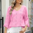 thumbnail image 2 of ATOYSOY Womens-Plus-Size-V-Neck-Tops Dressy 3/4 Length Ruffle Sleeve T Shirts Trendy Eyelet Blouses Casual Loose Tunics Pink M, 2 of 8