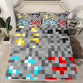 thumbnail image 3 of Homewish Pixelate Miner Chid Twin Sheet Sets, Cartoon Square Rectangle Twin Fitted Sheet, Vintage Game Lover Flat Sheet, Breathable Home Decor, 3pcs, 3 of 8