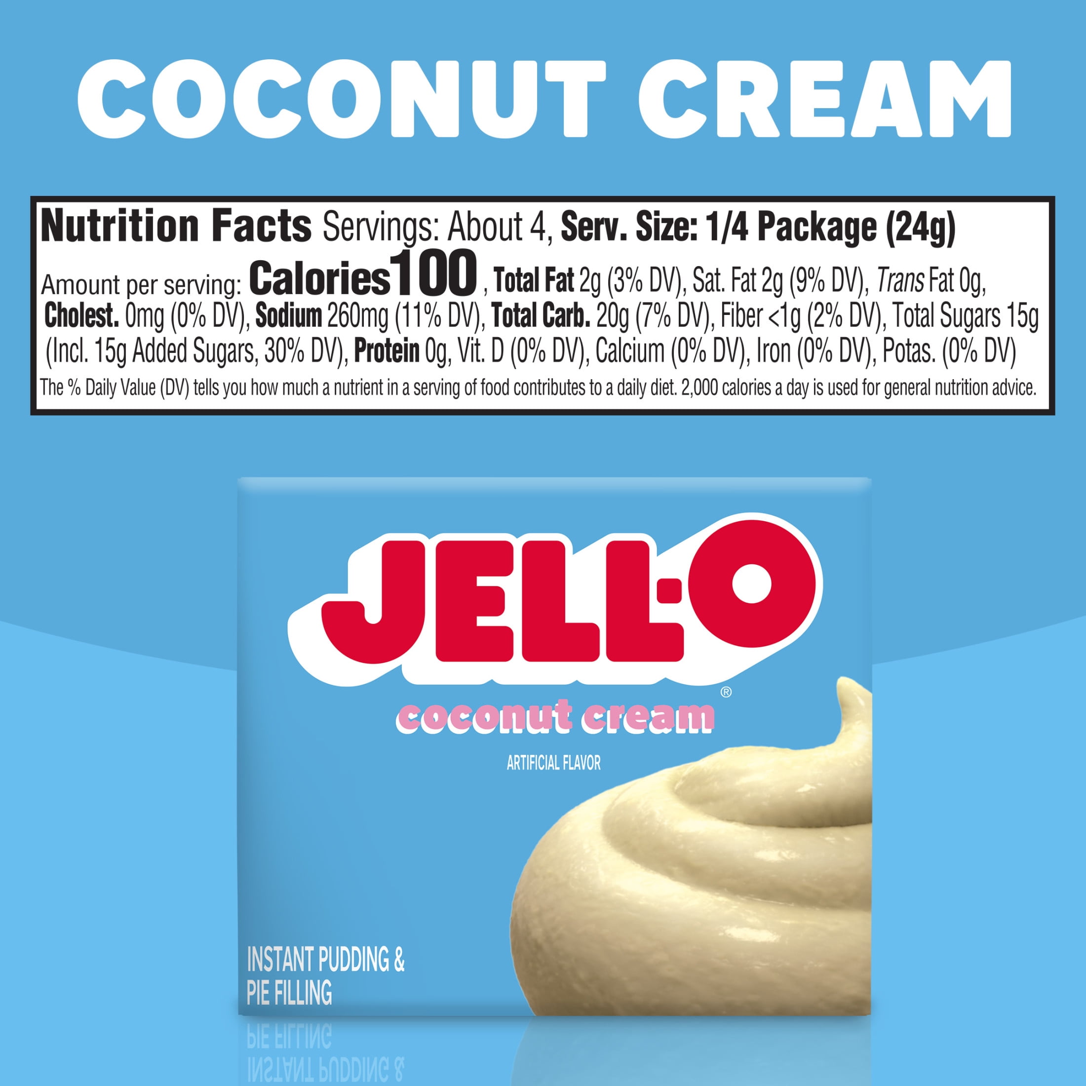 Jell O Coconut Cream Artificially Flavored Instant Pudding Pie Filling Mix 3.4 oz Box