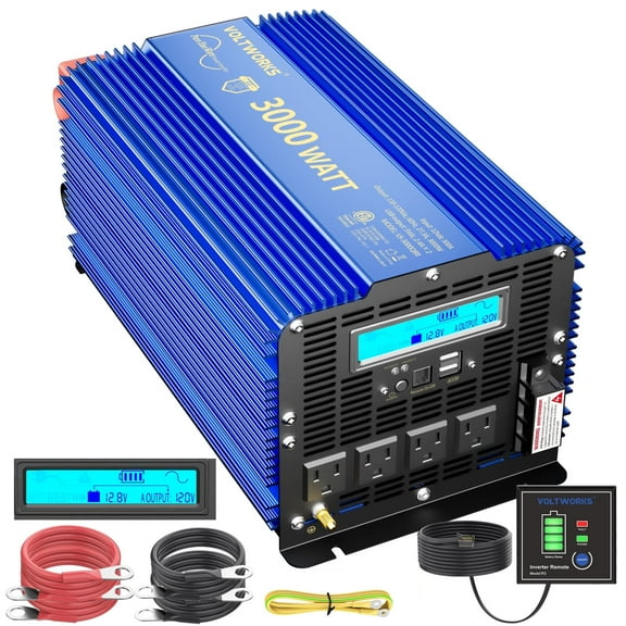VOLTWORKS 3000 Watts Pure Sine Wave Power Inverter DC 12V for Car RV Truck Boat Off-Grid Solar