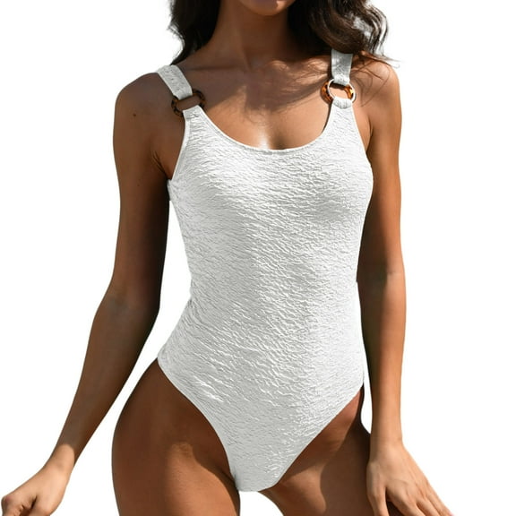 Sngxgn Women's Swimsuit Tummy Control Bathing Suit Ruffle V Neck Swimwear(White,XL)