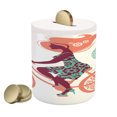 thumbnail image 1 of Floral Piggy Bank, Flower Arrangement Silhouette of a Long Hair Girl on Bicycle Illustration, Ceramic Coin Bank Money Box for Cash Saving, 3.6" X 3.2", Coral and Seafoam, by Ambesonne, 1 of 4