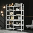 thumbnail image 2 of 6-Tier Tall Bookshelf with Stainless Steel Frame Freestanding Open Bookcases with Adjustable Foot Pads for Home Office Living Room, White, 2 of 8