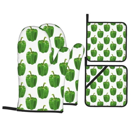 

Oven Mitts and Pot Holders 4 Piece Bell Pepper Pattern cute High Heat Slip Resistant Oven Mitt and Trivets Set Kitchen Oven Glove Pot Holders for Cooking Baking Grilling