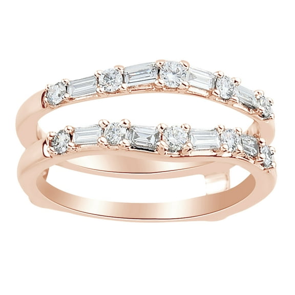 AFFY Round & Baguette Shape White Natural Diamond Ring Guard Enhancer In 14K Rose Gold (0.5 Cttw)