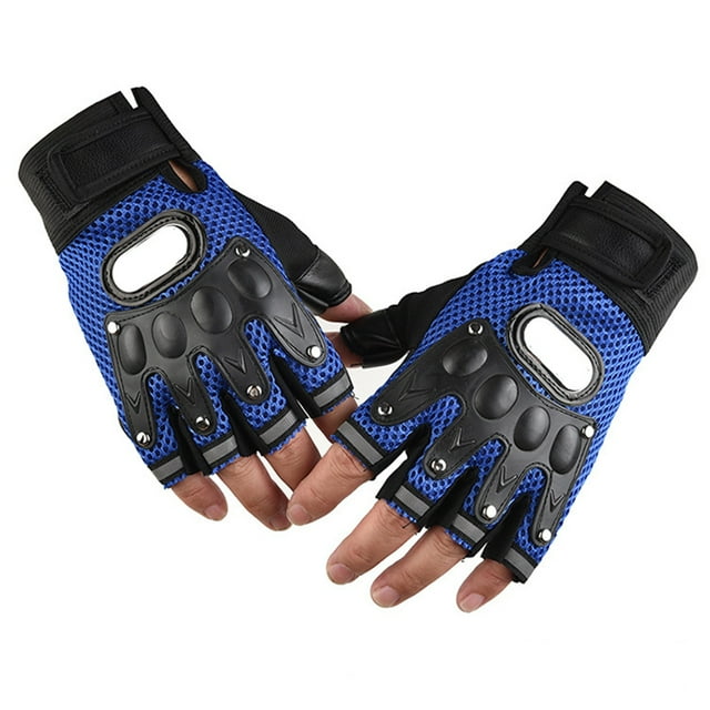 Guantes de ciclismo de medio dedo con almohadilla suave y malla transpirable para escalada en roca y ciclismo, color azul, talla única.