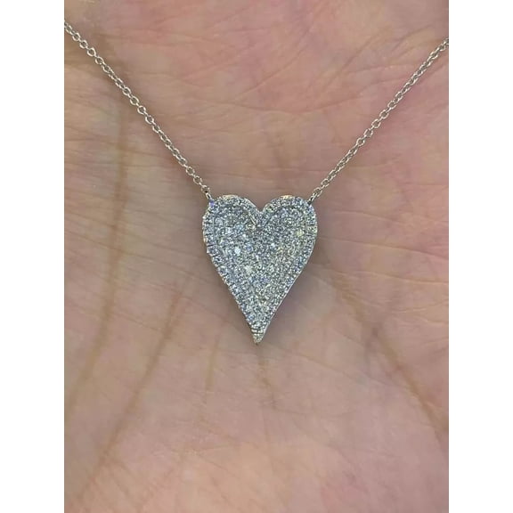 2Ct Round Cut Lab Created Diamond Heart Shape Pendant 14K White Gold Plated Free Chain