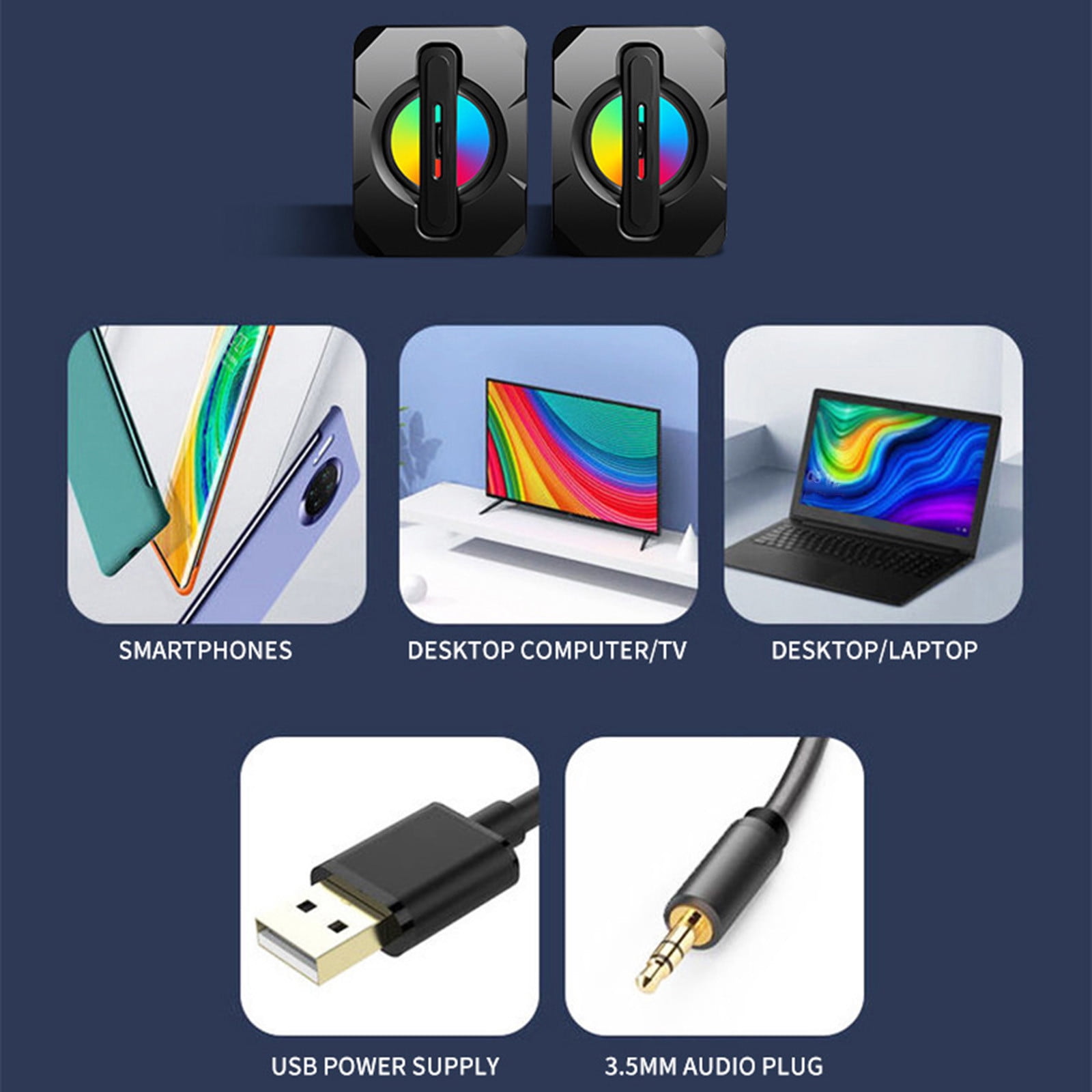 YUNAFFT Computer Speakers, Bluetooth Soundbar, HiFi Stereo, 3.5mm Auxiliary Input Connection, USB Powered Speakers for Desktop Monitor, PC, Laptop, Tablet