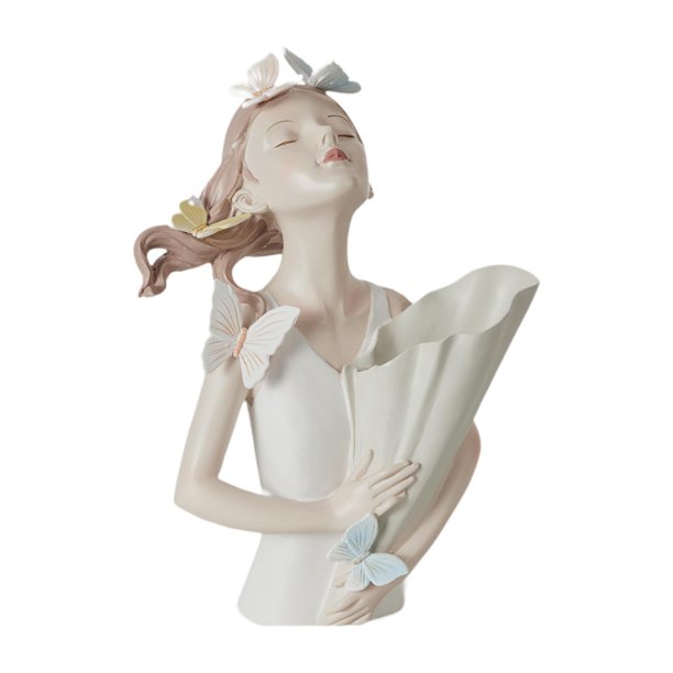 Jarrón con estatua femenina, escultura de niña, maceta floral, maceta de escritorio, elegante jarrón de flores para TV, mueble de mesa, adornos Blanco