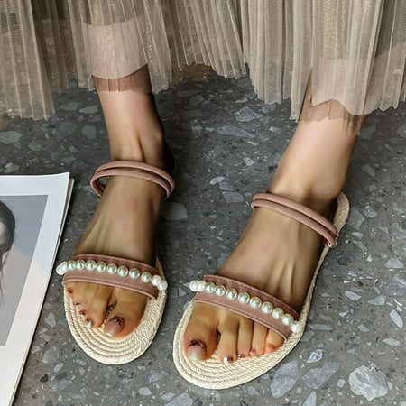 

PEASKJP Slippers for Women Ladies Summer Solid Open Toe Wedges Thick Heel Casual Beach Sandals Shoes Women Sandals Pink 9