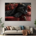 thumbnail image 3 of Mudket Black Panther on Red Velvet Sofa Canvas Wall Art, Luxury Animal Print Room Decor for Bedroom Living Room, Glam Wall Art for Women & Men - 20"L x 16"W, 3 of 10
