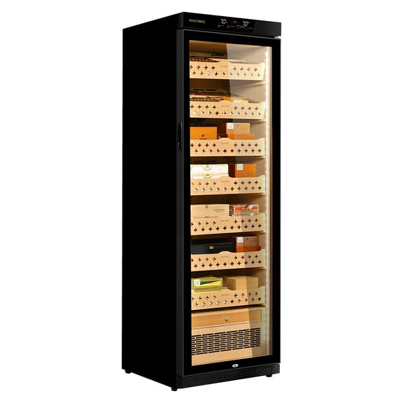 Cigar Climate Control Cabinet, Raching MON3800 Cigar Humidor Cabinet with Ammonia Removal, 370L Wood Frame Cabinet for Cigar Storing&Aging - Black