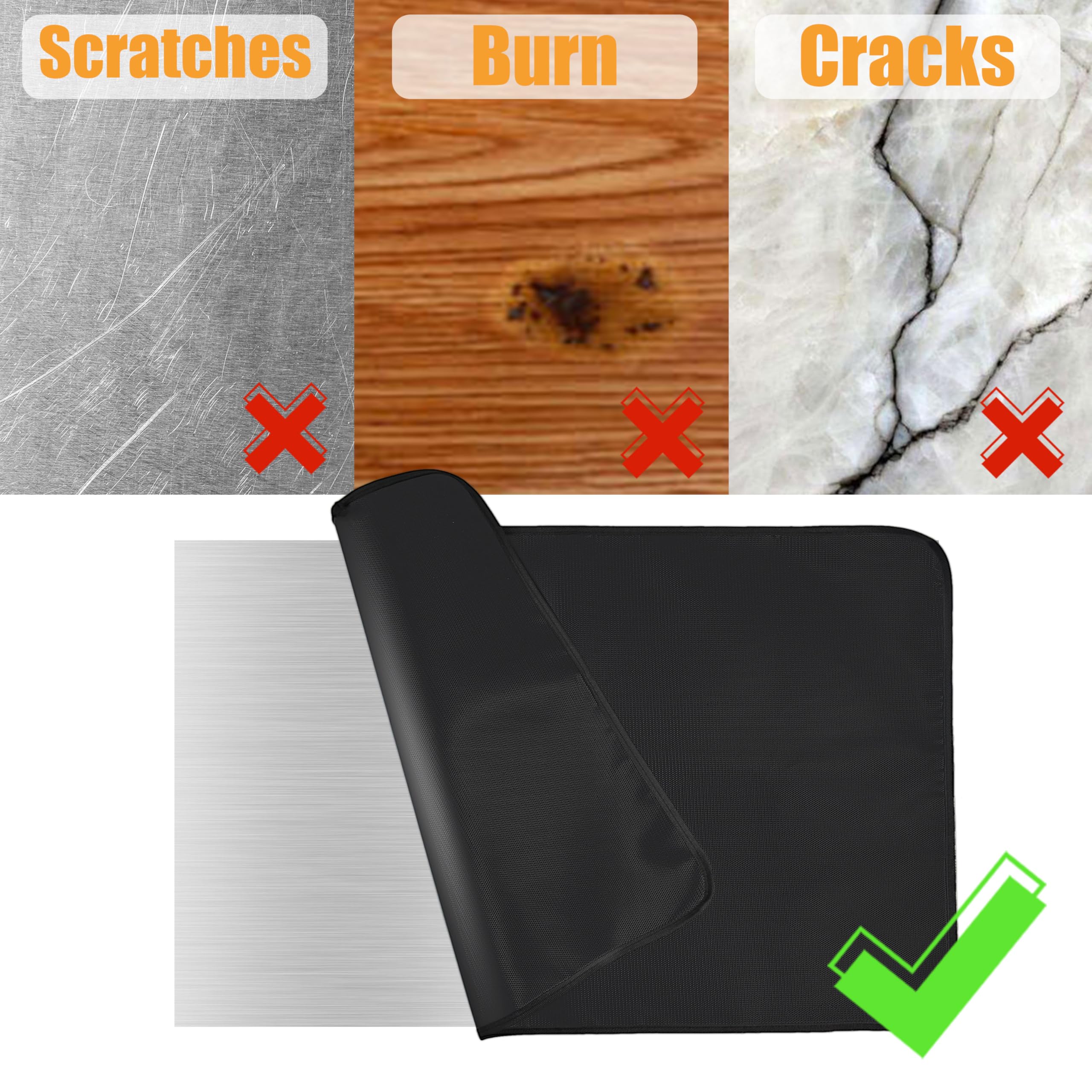 2Pcs Heat Resistant Mat for Air Fryer Deep Fryer Toaster Oven, Hot Pads for Kitchen Heat Resistant Mats for Countertop, Fireproof Silicone Kitchen Counter Countertop Protector Mat (18 x 15 in, Black)