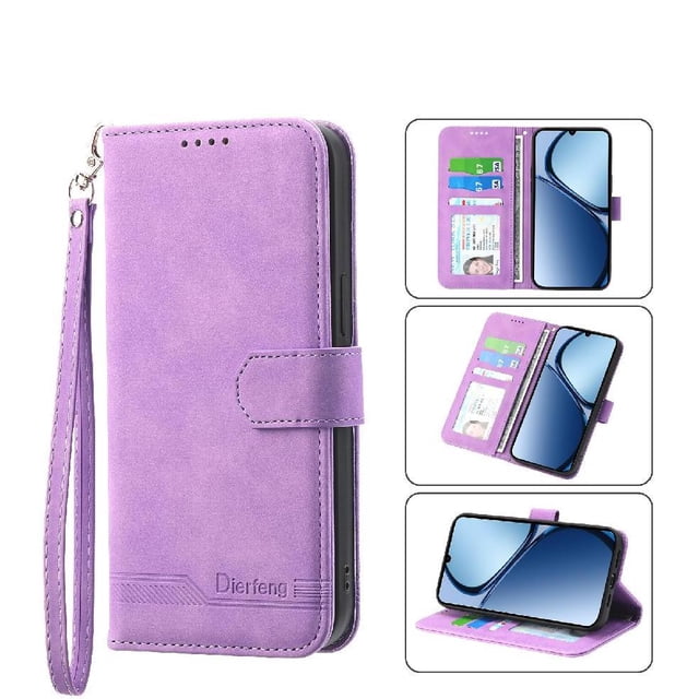 Funda Tipo Billetera para Xiaomi Redmi A5 4G Carcasa Abatible con Porta Tarjetas, Bolsillo para Efectivo, Soporte Ajustable, Cierre Magnético y Correa de Muñeca Morado