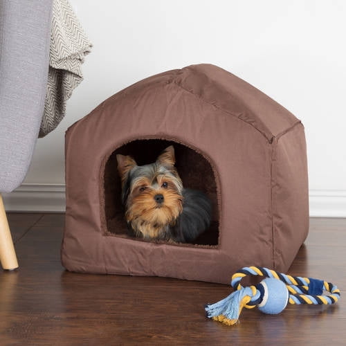 PETMAKER Cozy Cottage House Shaped Pet Bed, Brown, 19" x 18. 5" x 17"