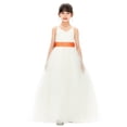 thumbnail image 2 of Ekidsbridal Girl Bridesmaid Flower Girl Dress - V-Neck Ivory Tulle Dress with Tiebow 218noFT-A (Size: 2-12), 2 of 4