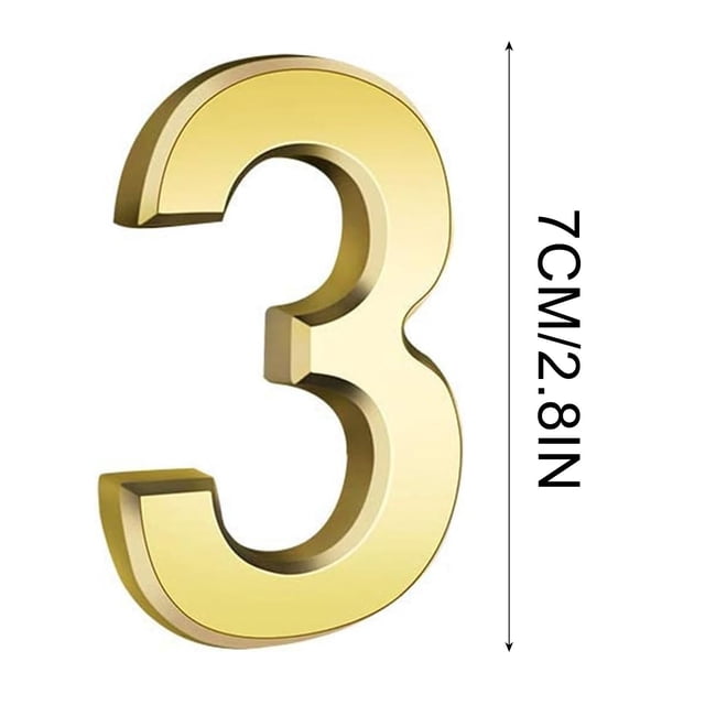 SDNall 3 Inch Gold Self-Adhesive House Numbers for Outside, Modern Mailbox Numbers for Outside, Metal Address Numbers for Street Door Home Indoor Signs, Easy Install 0-9