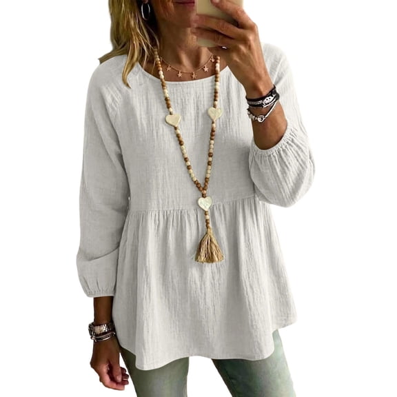 BUIGTTKLOP Womens Babydoll Tops V Neck Peplum Blouse Smocked Loose Fitted Tunic Top Puff Sleeve Dressy Tee Shirts