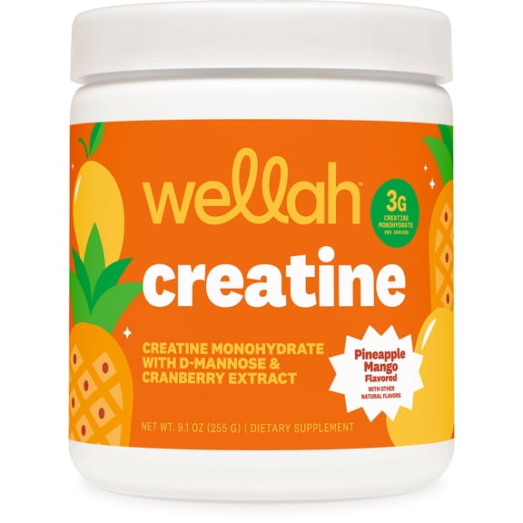 Wellah Creatine for Women (50 Servings, Pineapple Mango) - Creatine Monohydrate with Dandelion & Cranberry Extract