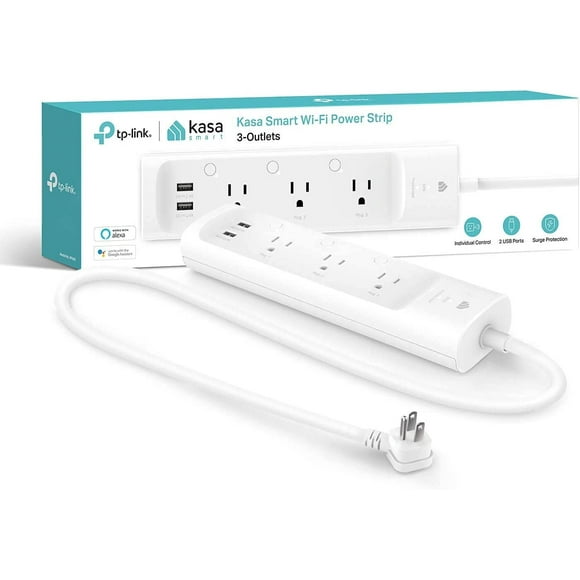 ZJQYDS Barre d'Alimentation à Brancher par TP-Link (KP303) - Parasurtenseur avec 3 Prises Intelligentes et 2 Ports USB, Compatible avec Alexa Echo et Google Home, Wi-Fi 2,4 Ghz Requis, Aucun Concentrateur Requis