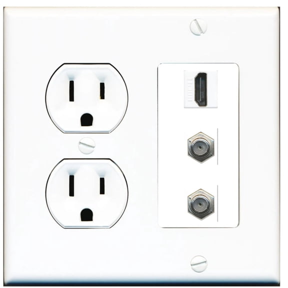 Ultra Spec Cables 1 Port HDMI 2 Port Coax Cable TV- Wall Plate w/Round Power Outlet
