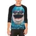 thumbnail image 1 of Big Goofy Shark In Sunglasses Mens Raglan T Shirt White-Black LG, 1 of 1