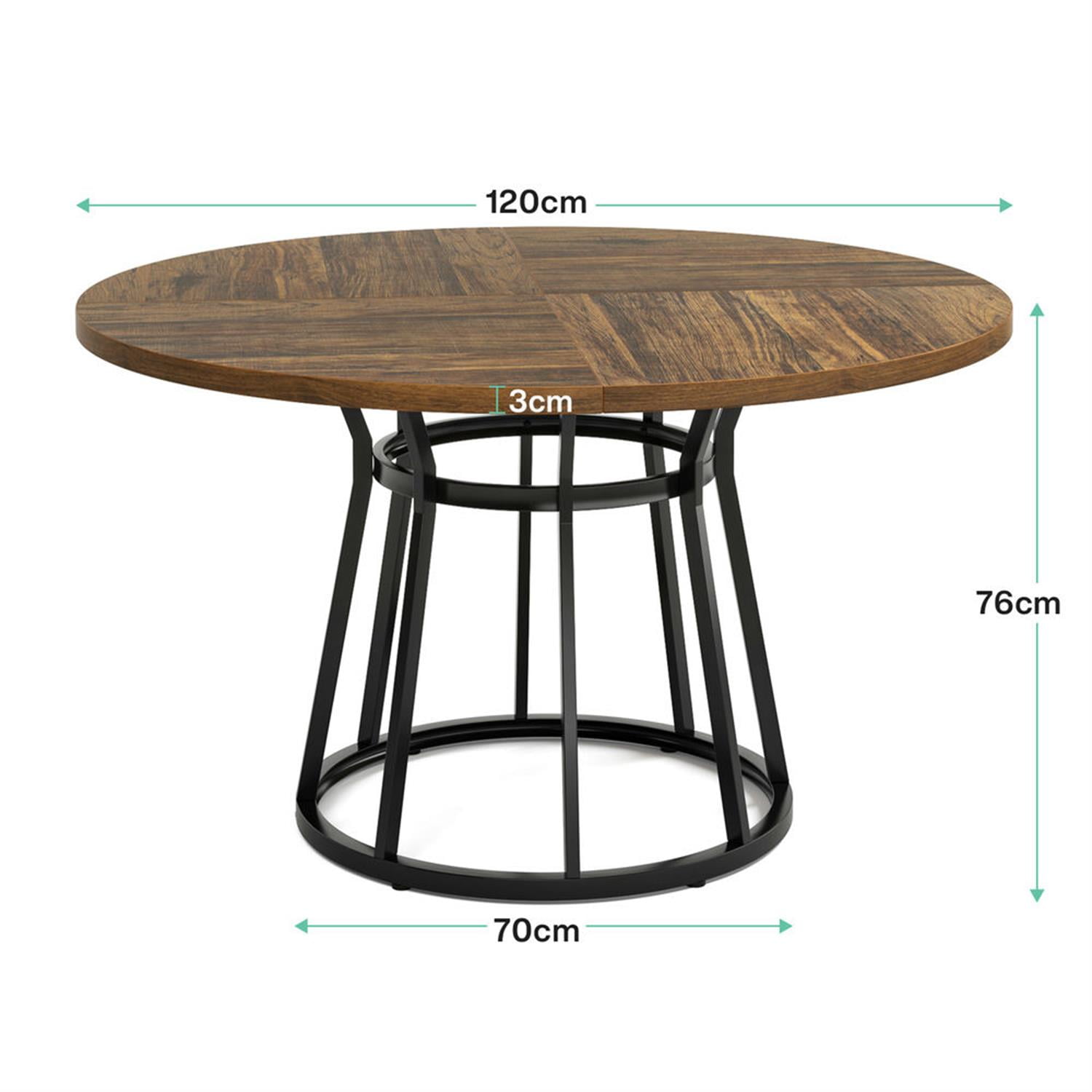 Demi Bonn 47" Modern Round Dining Table for 4 People, Kitchen Dinner Table with Metal Base for Dining Room, Home, Living Room Furniture, Brown