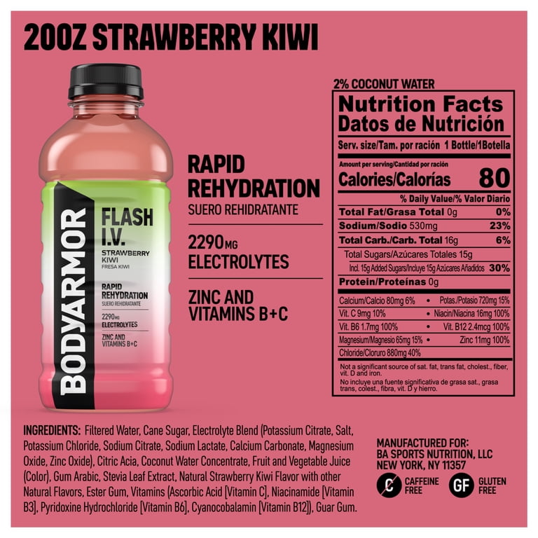 BODYARMOR Flash I.V. Strawberry Kiwi, 20 fl oz, 12 Pack photo 5