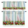 thumbnail image 2 of Kitchen Window Curtains Valance and Tier Set, Spring Easter Rabbit Ears Eggs Rod Pocket Tier Curtain Valance Set, Blue Green White Striped Light Filtering Cafe Curtains for Bedroom Living Room, 2 of 9