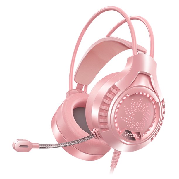 Cateissary Auriculares para juegos con cable, micrófono giratorio portátil de 360 grados, USB 5V, barra de red interior, auriculares para Cables de audio/vídeo Rosado