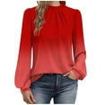 thumbnail image 2 of Nmnitkp Boho Tops For Women Fall Pleated Crew Neck Tunic Tops Loose Fit Dressy Casual Blouses Tshirts Red,XL, 2 of 6