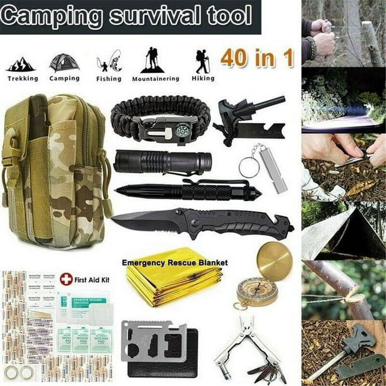 Emergency Survival Gear Kit, Mdhand 40-in-1 Survival Gear, and Equipment, with First Aid Compass Knife Tactical Tools, Backpacking, Outdoor Camping