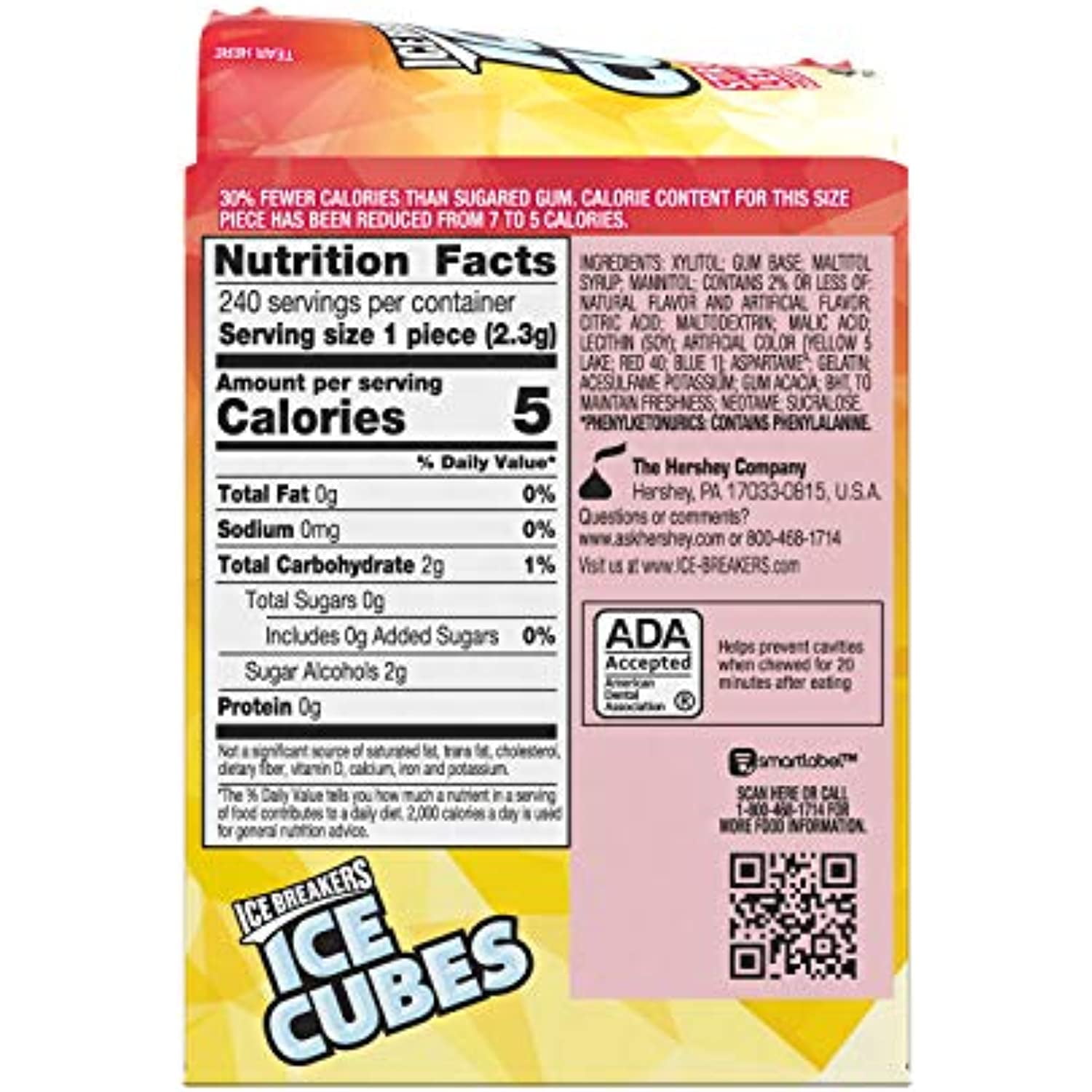 Ice Breakers Ice Cubes Strawberry Lemonade Flavored Sugar Free Chewing Gum, 40 Ct Bottle (6 Ct.)