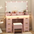 thumbnail image 3 of Makeup Vanity Desk with RGB LED Lights,Glass Top Vanity Desk with Mirror and Lights & Charging Station, 5 Drawers Vanity Mirror with Lights Desk and Chair for Women 3 Lightings Mode Adjusted, 3 of 8