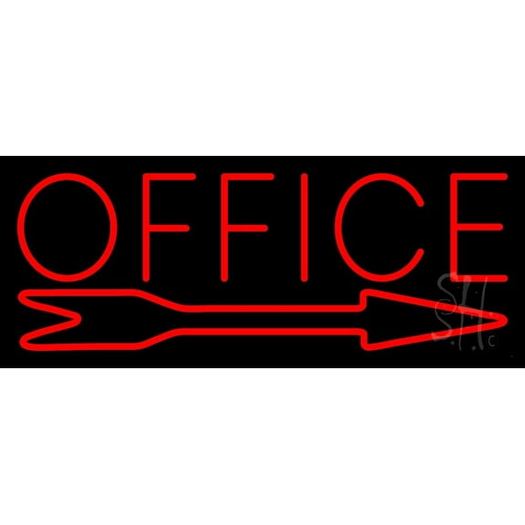 Office With Arrow LED Neon Sign 13 x 32 - inches, Black Square Cut Acrylic Backing, with Dimmer - Bright and Premium built indoor LED Neon Sign for Defence Force.