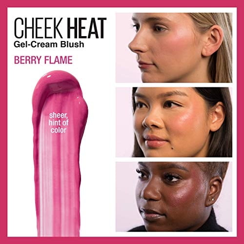 Maybelline Cheek Heat Gel-Cream Blush Makeup, Lightweight, Breathable Feel, Sheer Flush Of Color, Natural-Looking, Dewy Finish, Oil-Free, Berry Flame, 0.27 Fl Oz