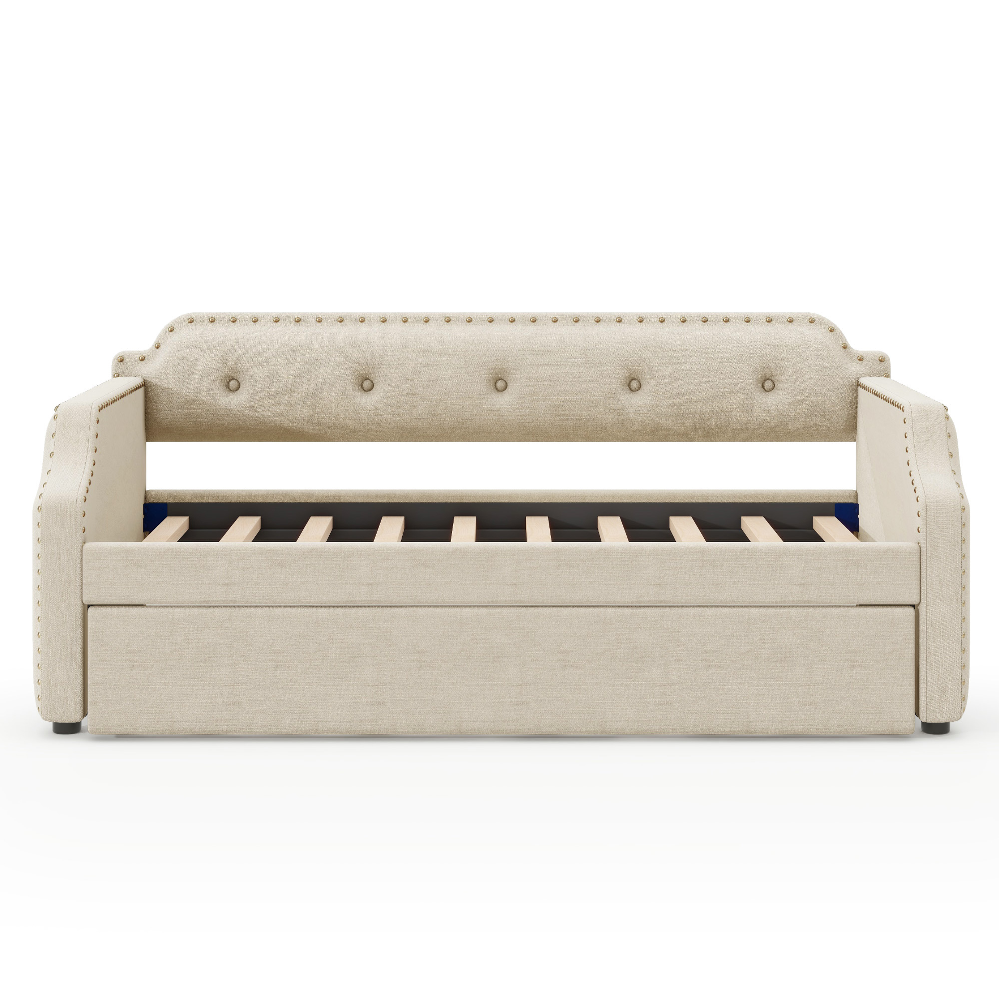 Euroco Upholstered Twin Size Daybed with Trundle, Beige