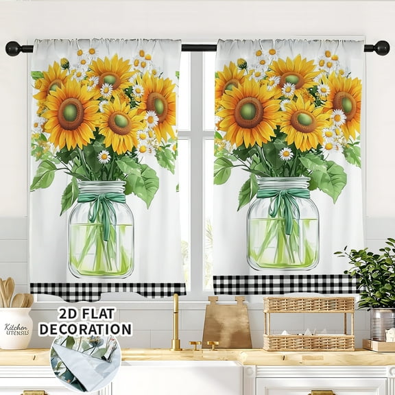 2pcs Sunflower Kitchen Window Curtains Over Sink Small Window Short Curtains for Bathroom Tier Drapes 28x36 inch