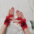 thumbnail image 2 of Ethnic Style Floral Bracer Hollow Lace Gloves Embroidery Flower Gloves Folk Fingerless Wrist Cover With Finger Loop Red, 2 of 4