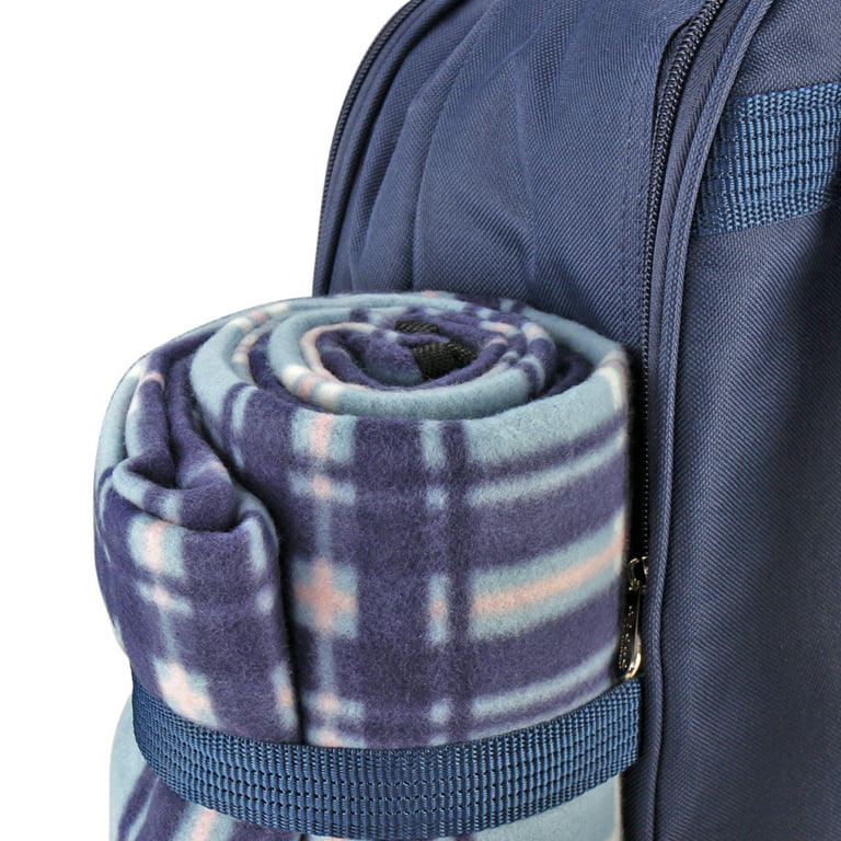 Travel Picnic Backpack For 4 With Blanket (Blue) Wine Picnic