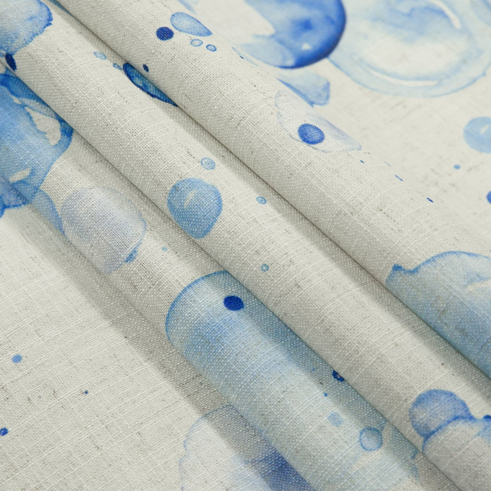 TWOPAGES 84"x102" Polyester Linen Drape Pinch Pleated Light Filtering Boho Print Curtain for Kitchen, 1 Panel, Blue Bubbles