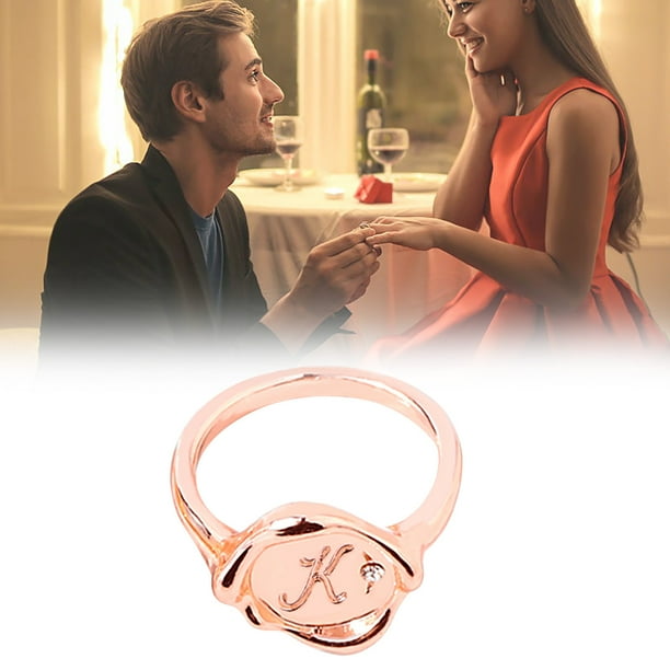 Anillos para mujer, regalos para mujer, anillo de 26 flores con letras inglesas, pulsera de diamantes de oro rosa, anillo de pareja con letras, pendientes de aleación