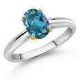 thumbnail image 2 of Gem Stone King 10K White and Yellow Gold London Blue Topaz Solitaire Engagement Ring for Women (1.50 Cttw, Oval 8X6MM, Gemstone November Birthstone, Available in Size 5, 6, 7, 8, 9), 2 of 4