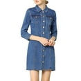 thumbnail image 2 of MODA NOVA Juniors 3/4 Sleeve Button Down Denim Slim Fit Shirt Dress, 2 of 5