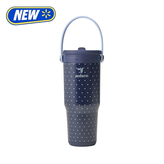 Reduce 24oz Chiller Go Travel Tumbler with Bucket Handle, Lid & Flip Up Straw, Insulated Stainless Steel, Nocturn Blue Dots